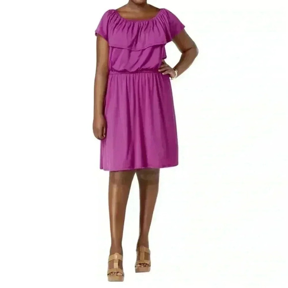 NY Collection Off-the-shoulder  Sundress Rose-Violet Size 2X - Picture 10 of 10